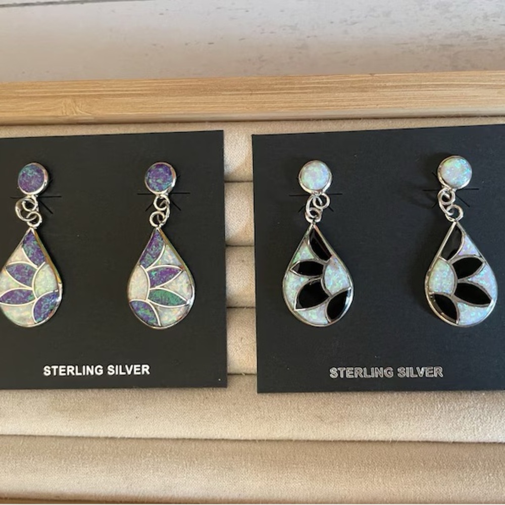 Zuni Sterling Silver opalite Earrings Native American Handmade